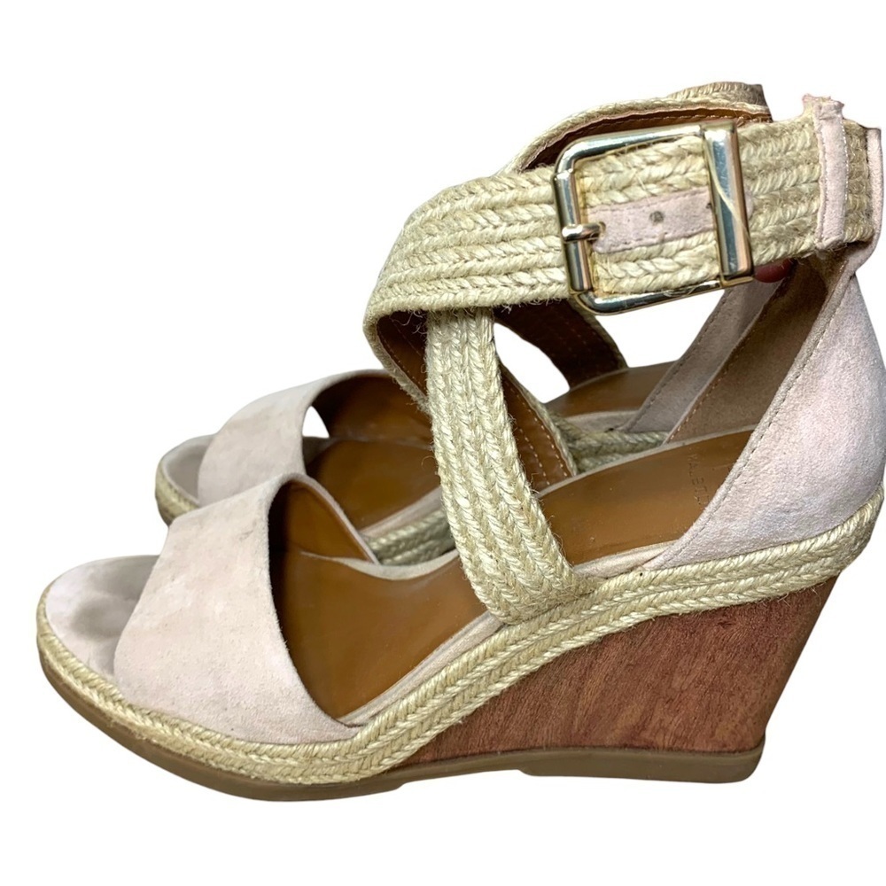 H By Halston Jane Nude Coastal Wrap Wedge Sandals Vegan Suede Leather Shoes 7.5